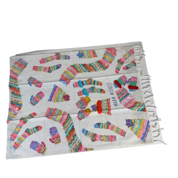 Anthropologie Kitchen Dish Towel Crewel Embroidered Fringe Decorative 3D Winter - Picture 5 of 15